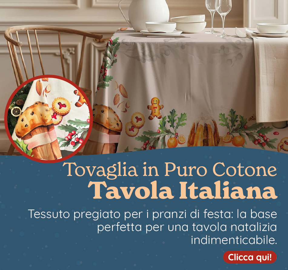 Tovaglia in Puro Cotone Fantasia Natalizia - Tavola Italiana