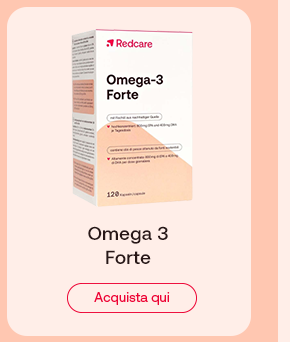 &bdquo;Confezione di Redcare Omega-3 Forte, 120 capsule. Sfondo marrone con cornice salmone.&ldquo;