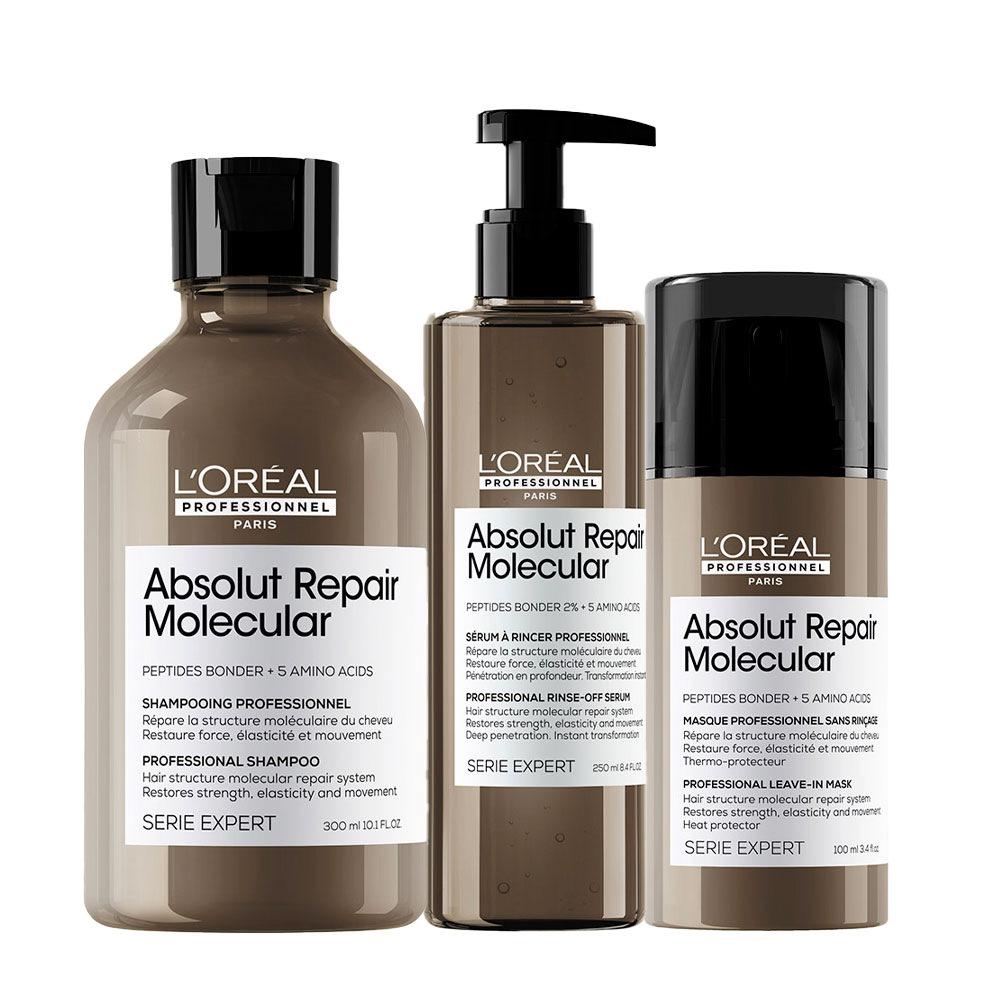 Image of L'Oreal Professionnel Paris Serie Expert Absolut Repair Molecular Shampoo 300ml Conditioner 250ml Leave-In 100ml