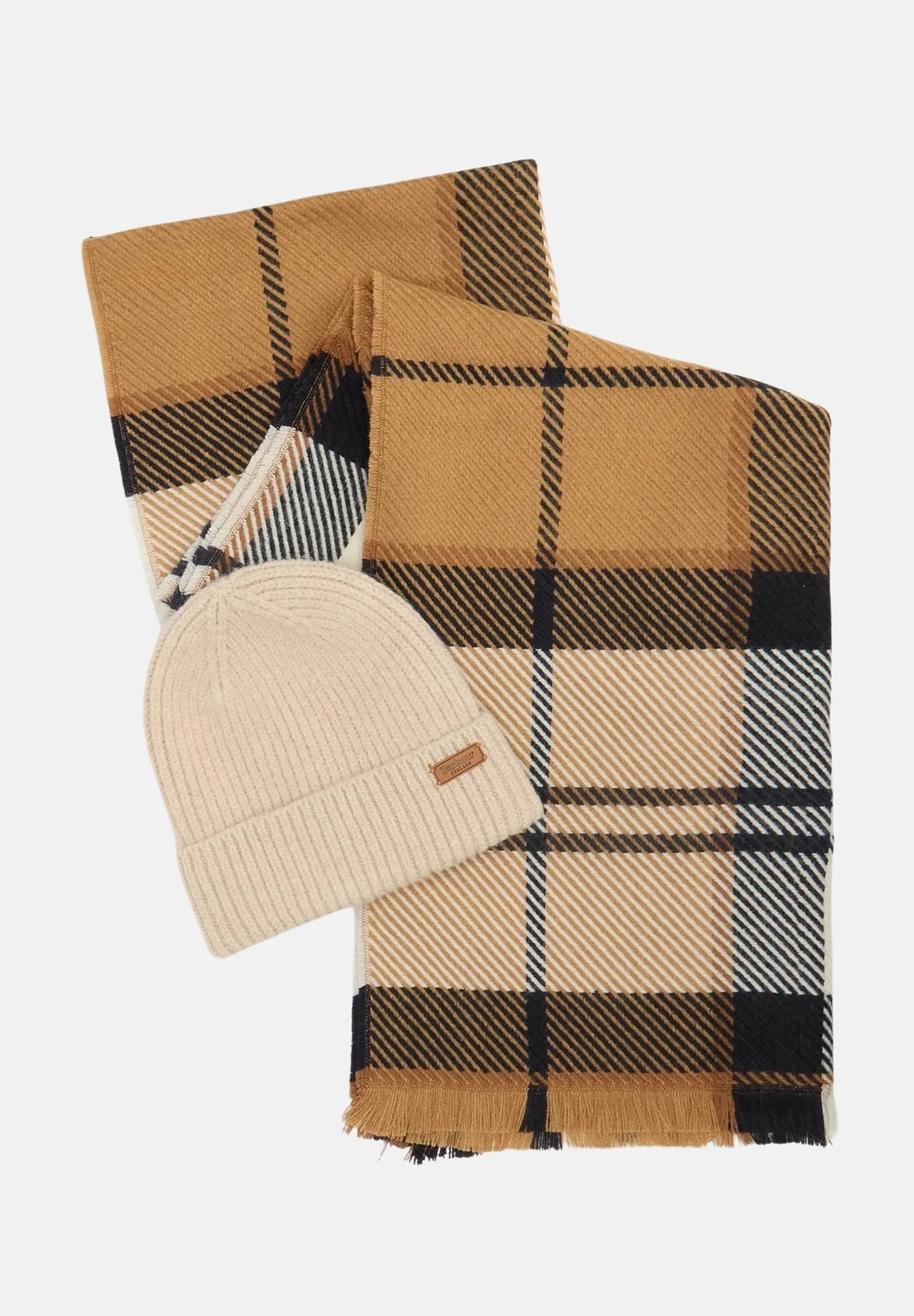 Image of BARBOUR Set regalo berretto Pendle e sciarpa Blair panna e beige per uomo e donna