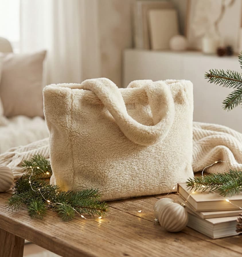 Borsa natalizia da donna sul tavolo