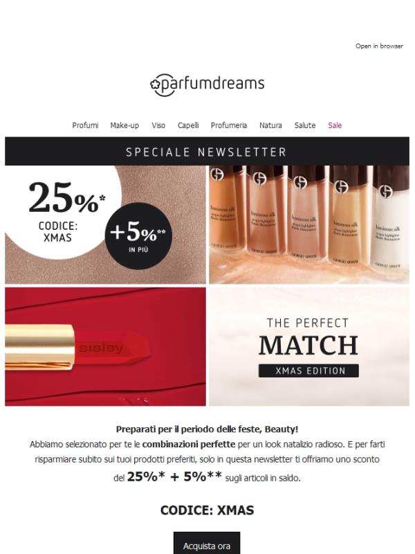 25% + 5% sui prodotti in SALDO | Perfect Match 🌟 Xmas Edition