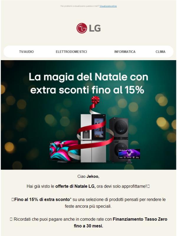 Fino al 15% EXTRA sconto con il Natale LG🎁