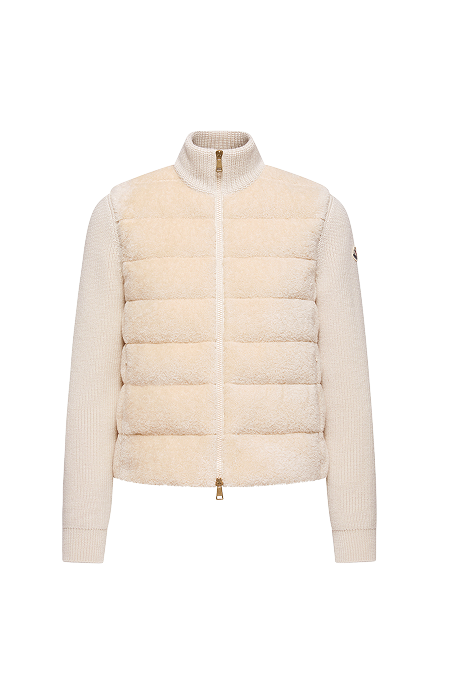 Cardigan imbottito in lana e pile effetto teddy con zip