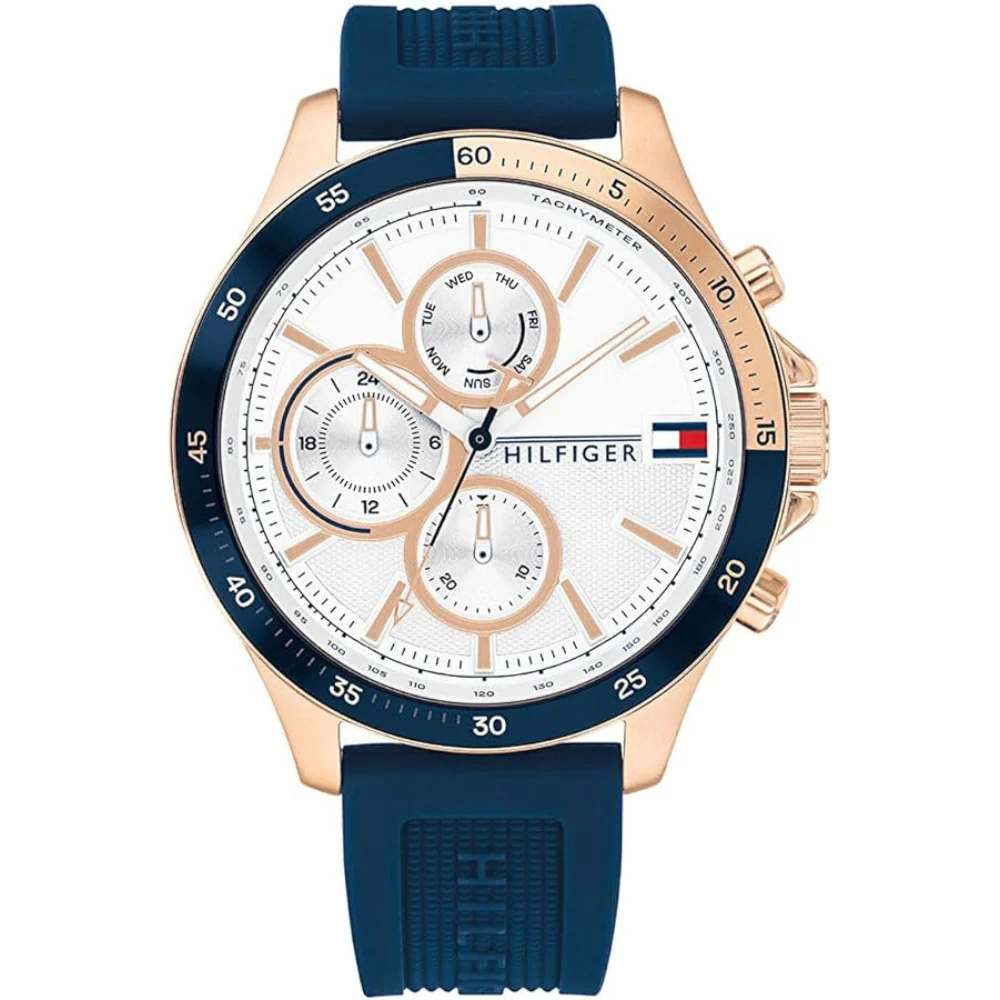 Tommy Hilfiger Orologio Analogico Multifunzione al Quarzo da Uomo con Cinturino in Silicone Blu - 1791778