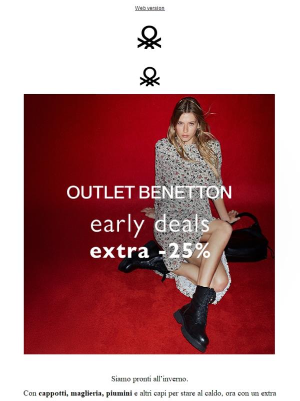 Early Deals: extra -25% su Outlet Benetton ❄️