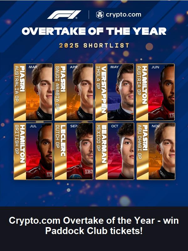 Vote for the best overtake for a chance to win Paddock Club tickets!