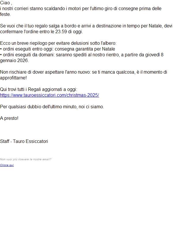 Ultimo giorno per consegna a Natale