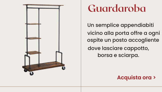 Stand Appendiabiti a 5 Ripiani Ruote Struttura a Tubo Metallico Marrone Vintage
