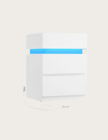 Comodino con Striscia Luminosa di LED e 3 Cassetti 35 x 40 x 55 cm Bianco