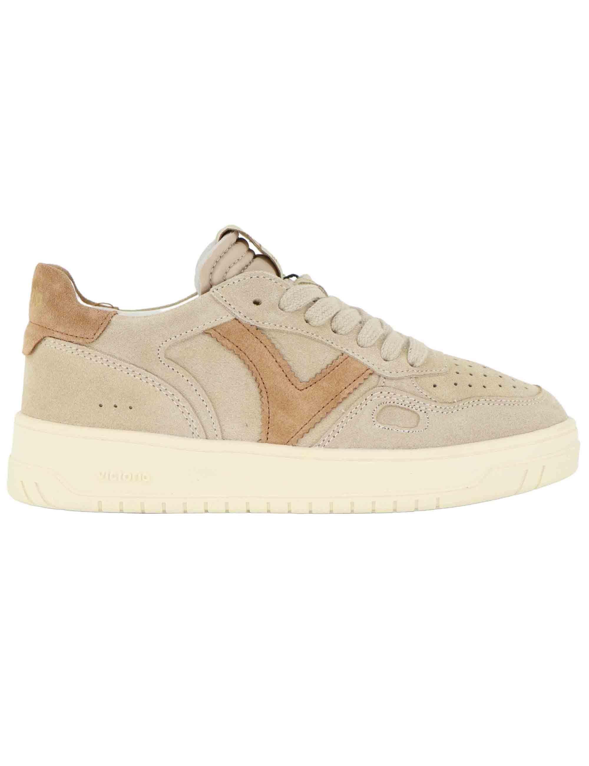 Sneakers donna in camoscio beige con logo tono su tono 1257127 Beige Victoria 