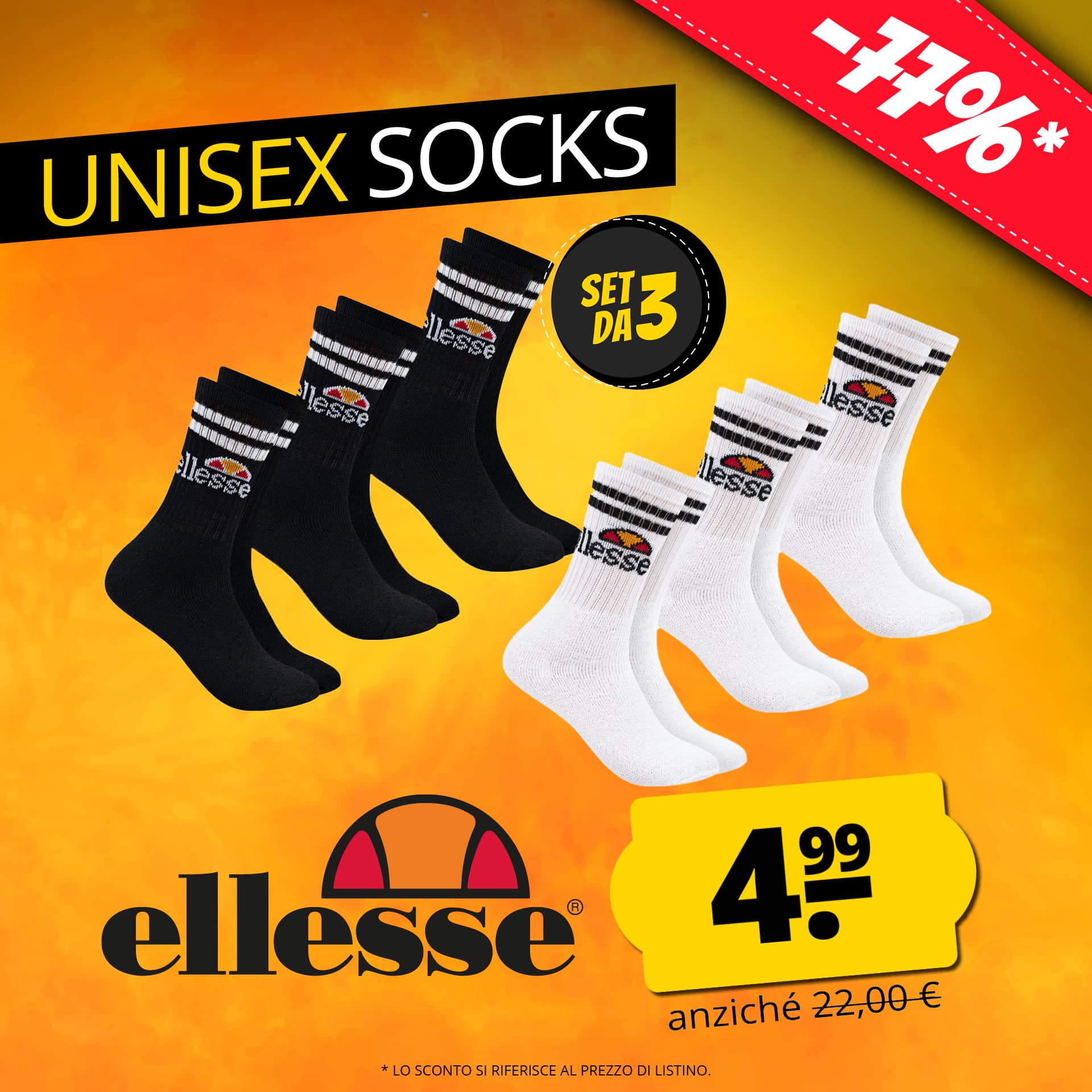ellesse vulloni unisex calzini 3 paia