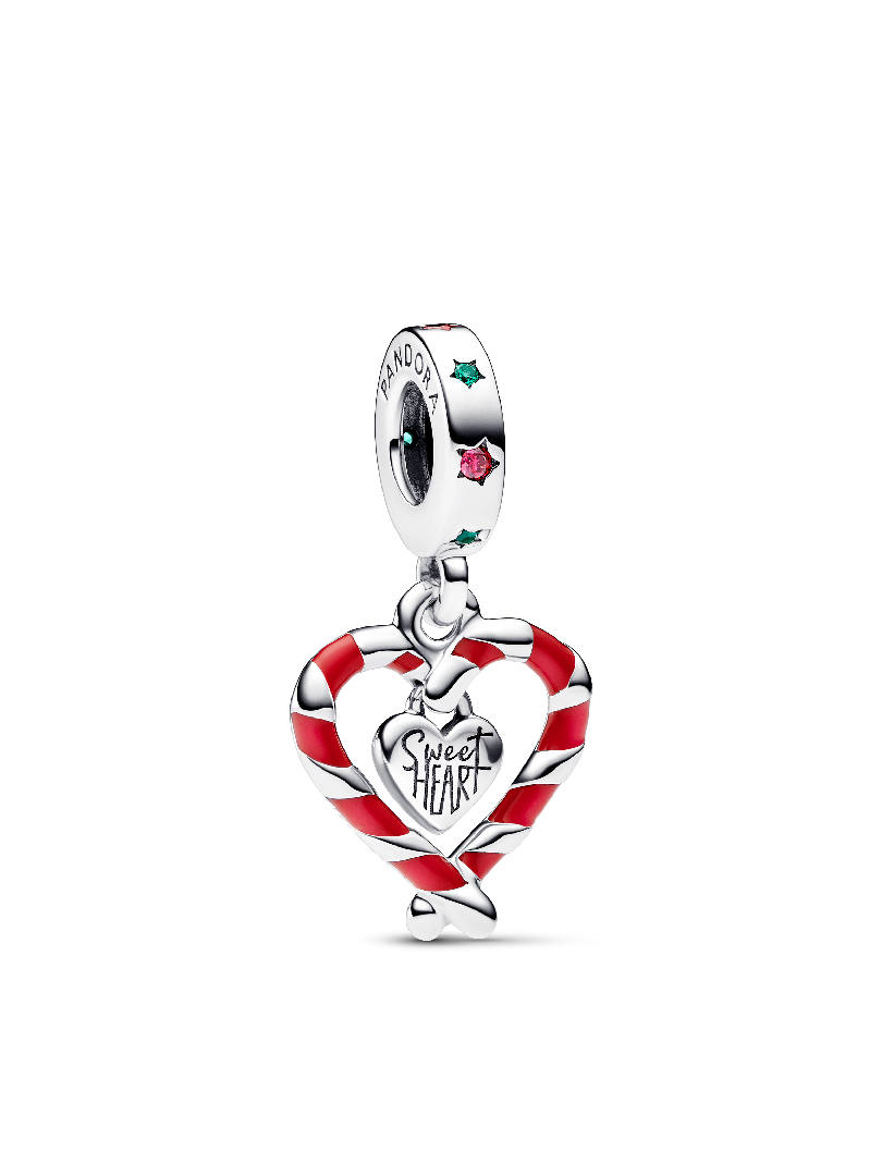 Double Candy Cane Heart Christmas Dangle Charm