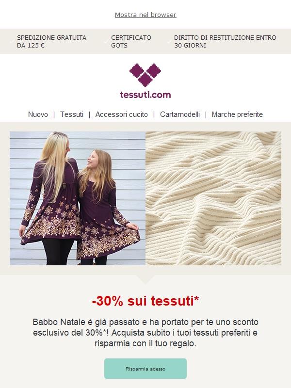 Per te: -30% sui tessuti