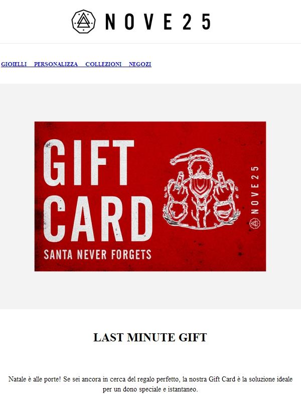 Last minute gift: acquista una Gift Card Nove25