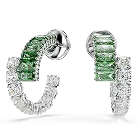 Orecchini a cerchio Matrix, Taglio misto, Verdi, Placcati rodio