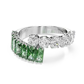 Anello Matrix, Taglio misto, Verde, Placcato rodio