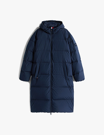 Piumino lungo idrorepellente con cappuccio