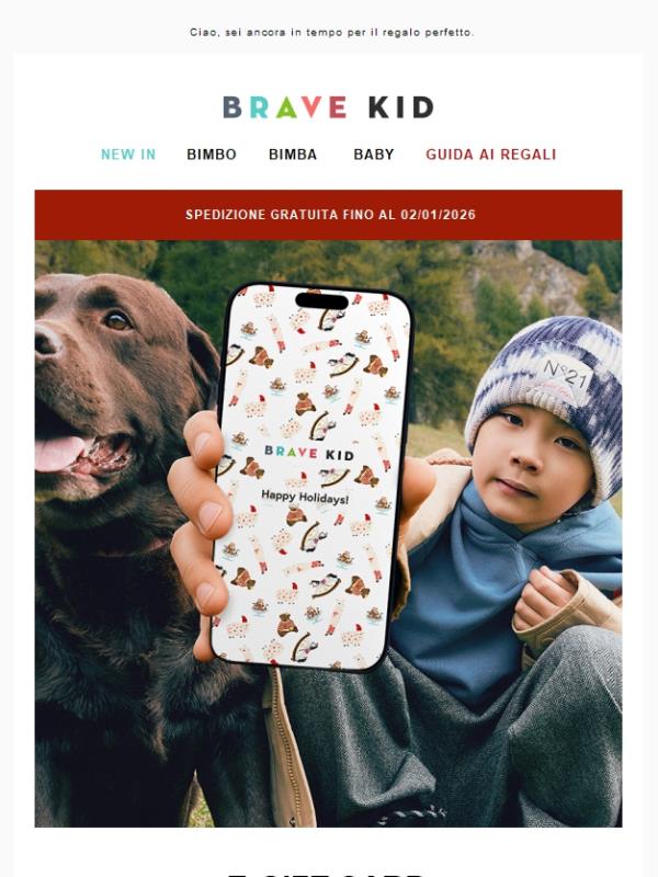 🛍️ Sorprendi con la Gift Card digitale Brave Kid!