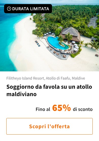 Soggiorno da favola su un atollo maldiviano