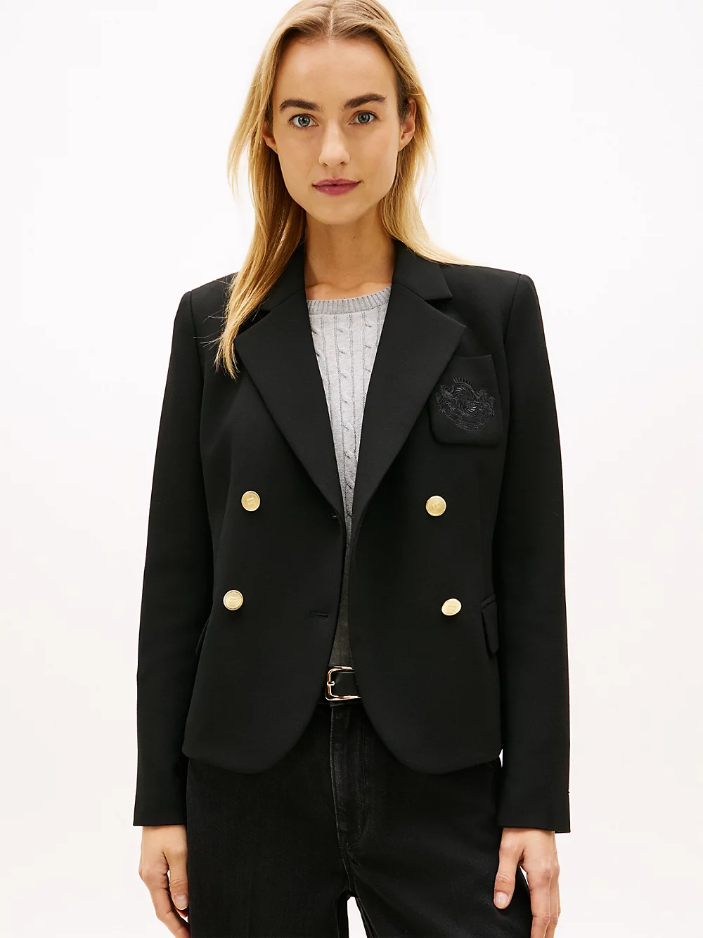 Blazer slim fit con stemma TH ricamato