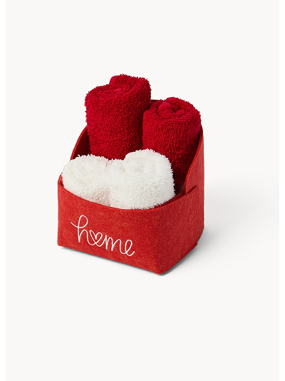 Cestino in feltro con 4 lavette tinta unita