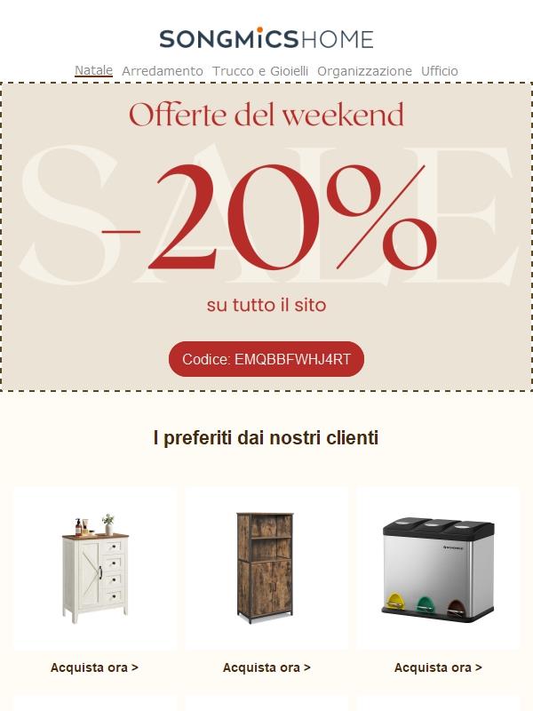 🎇Approfitta dei vantaggi esclusivi del weekend: 20% di sconto su tutto il sito!