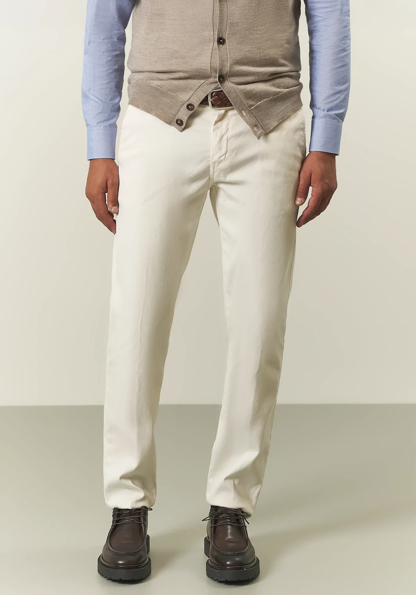 Image of Pantalone panna microstruttura cotone stretch slim fit