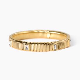 STYLE 05  Bracciale tubogas dorato con zirconi bianchi taglio baguette