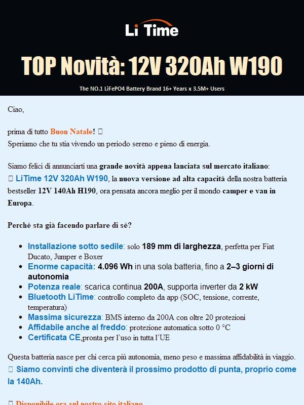 ⚡ Nuovo top di gamma: 12V 320Ah W190 ora disponibile! 🔋