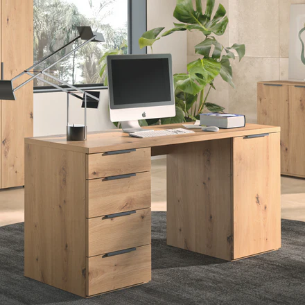 Scrivania Pc Ufficio 4 Cassetti 1 Anta, Ripiano in Legno, Tavolo Computer cm 146x60x75