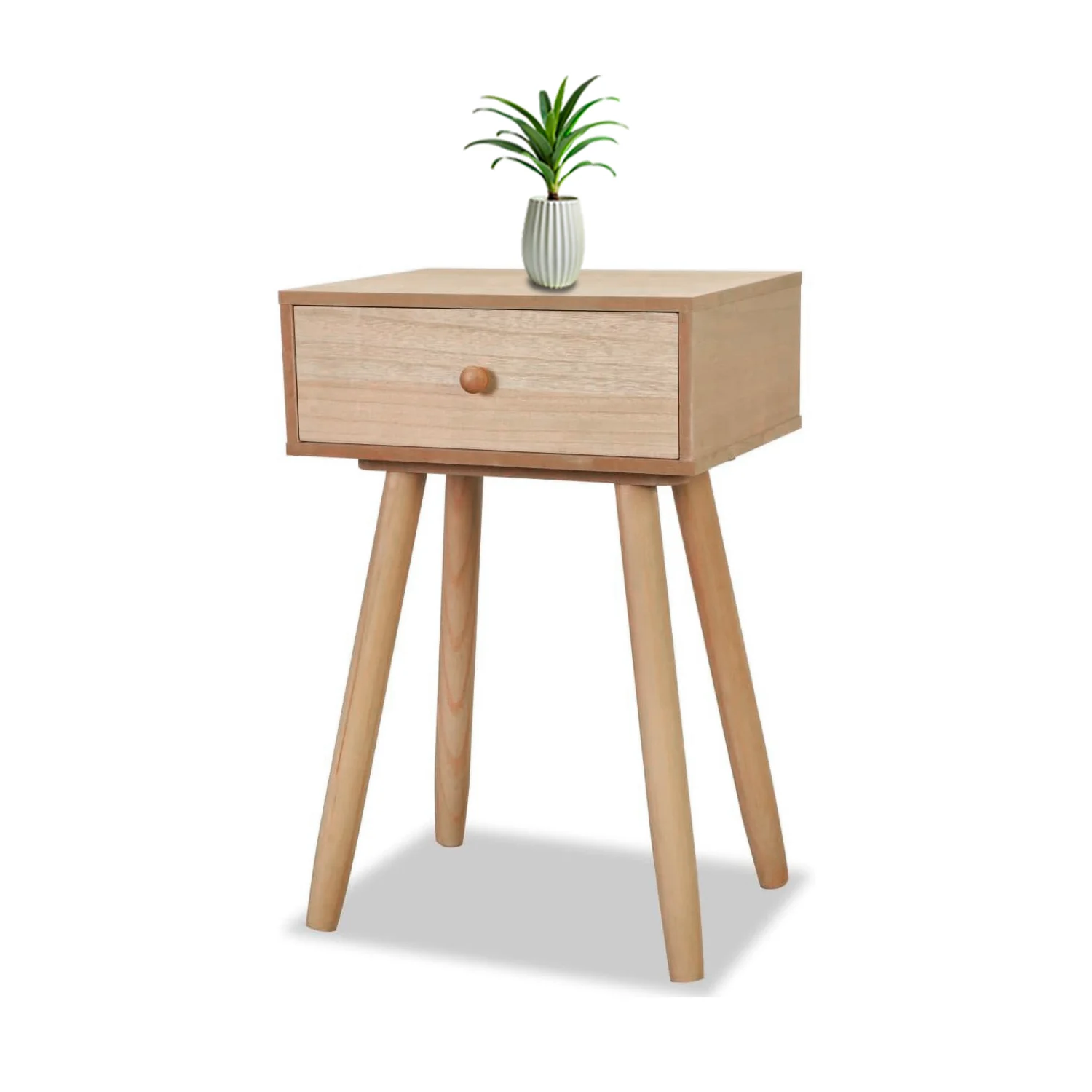 Image of Tavolino da Letto in Bambù 47x40x30 cm con Cassetto e Stile Retrò