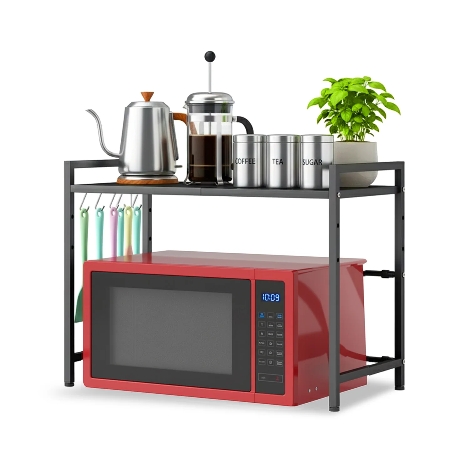 Image of Scaffale Regolabile da Cucina in Metallo con 6 Ganci