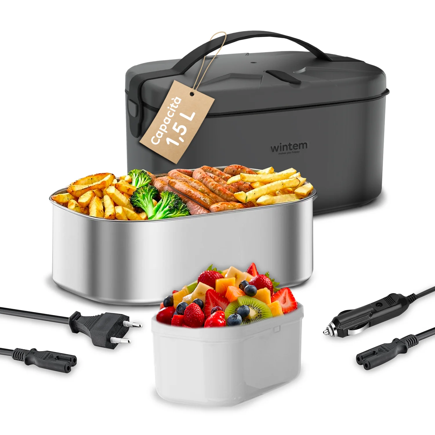 Image of Lunchy+ 3 In 1 Scaldavivande Elettrico 80w In Acciaio Per Casa E Auto