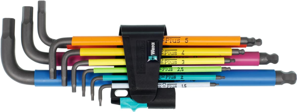 WERA - Set di chiavi maschio esagonali piegate, superficie BlackLaser Multicolour con rivestimento in plastica, Hex-Plus, Numero di giraviti: 9