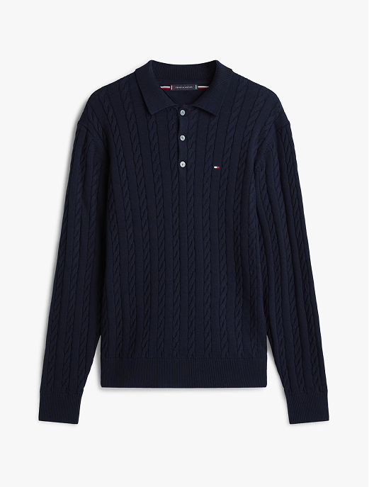 Polo in maglia intrecciata con bandierina