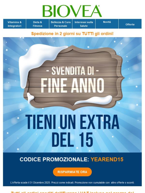 🎉 Saldi di Fine Anno: Extra 15% di Sconto sui Prodotti in Liquidazione!