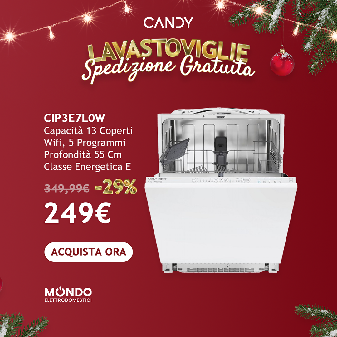 Candy Lavastoviglie A Incasso CIP 3E7L0W Capacità  13 Coperti Wifi 5 Programmi Profondità  55 Cm Classe Energetica E