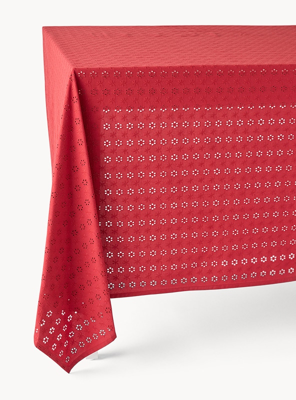 Tovaglia in puro cotone con ricamo sangallo