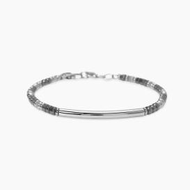 STYLE 23  Bracciale con elementi a strisce, cilindri in ematite e piastra centrale