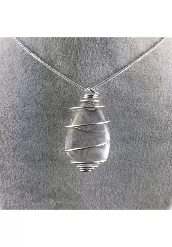 Image of Ciondolo QUARZO IALINO Montato Artigianalmente Spirale Placcata Argento A+
