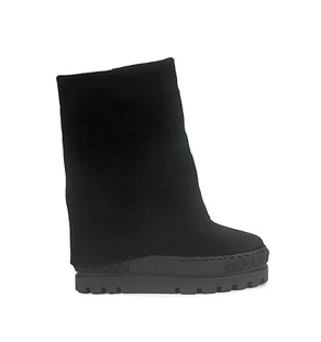 Tsakiris Mallas Stivali Donna Double Face con Risvolto e Zeppa in Camoscio Nero