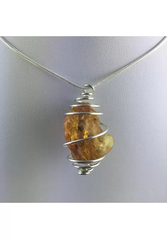 Image of Ciondolo AMBRA Montata Artigianalmente Spirale Placcata Argento Regalo A+