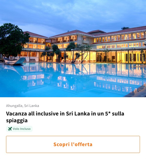 Vacanza all inclusive in Sri Lanka in un 5* sulla spiaggia