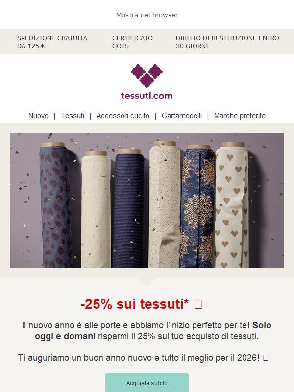 -25% sui tessuti ✨ Buon anno