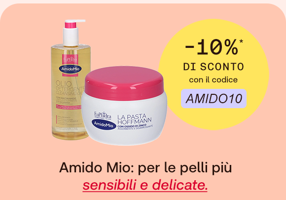 Promozione Amido Mio con prodotti per pelli sensibili e delicate, sconto del 10% con codice AMIDO10.