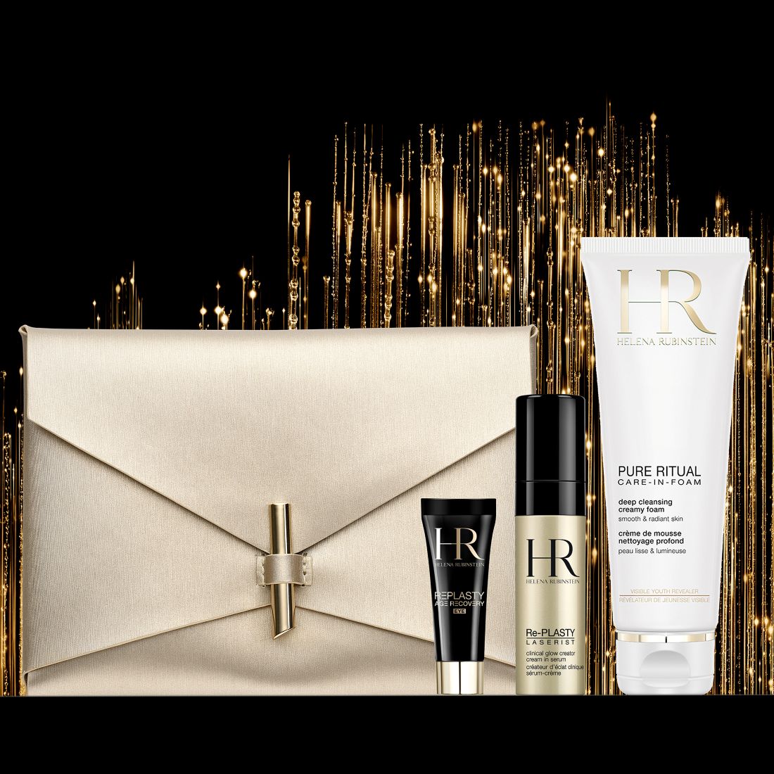 Immagine del regalo con la busta in stile busta, 30 ml di crema per il corpo, una schiuma detergente Pure Ritual e una benda per gli occhi da 5 ml