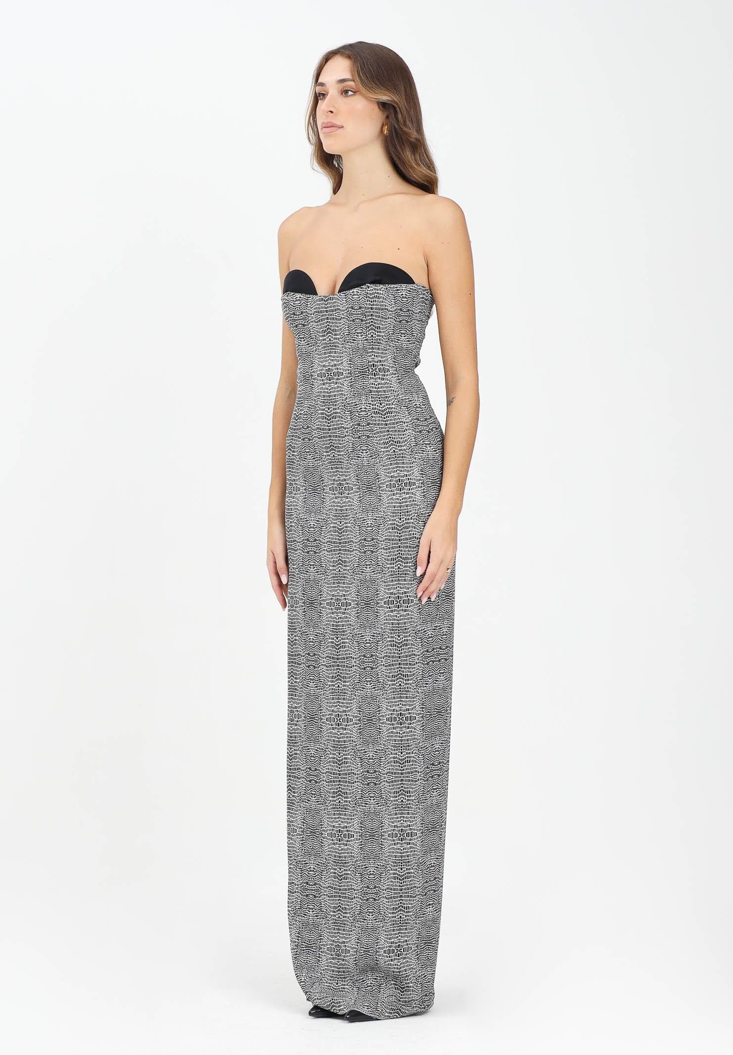 Image of ELISABETTA FRANCHI Abito lungo panna e nero da donna con stampa pitone