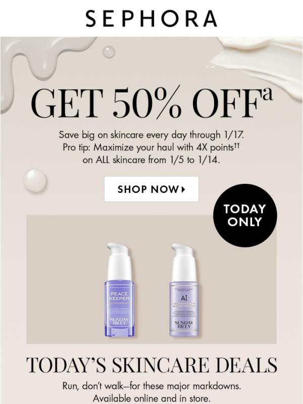 50% off your fave skincare brands 💫