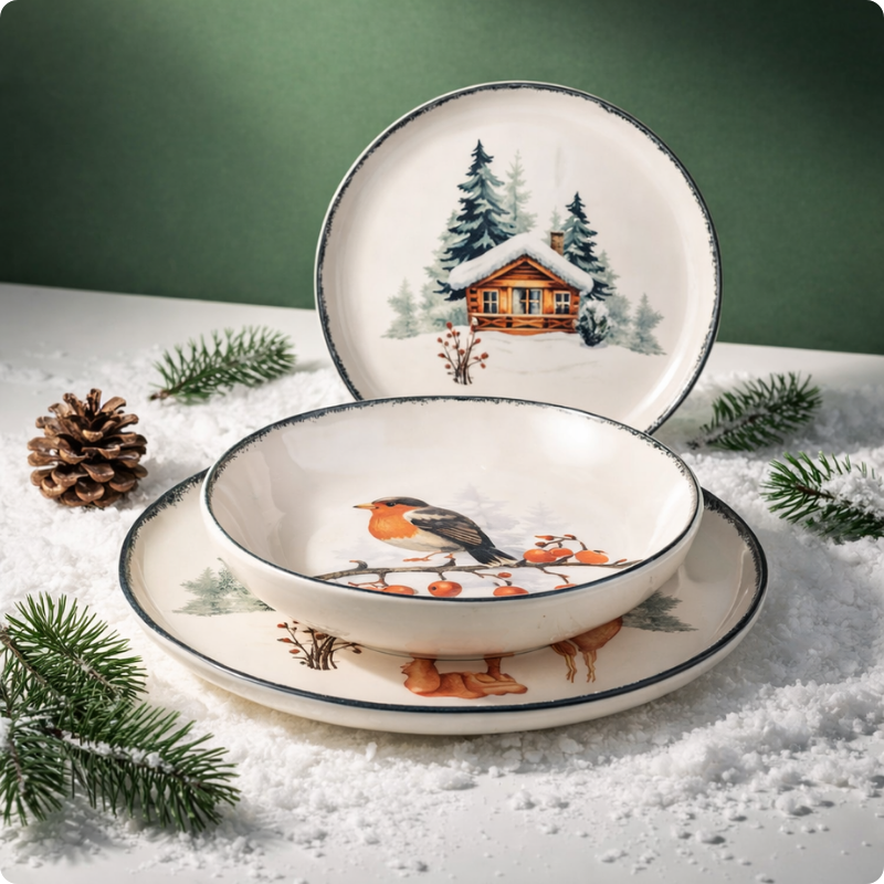 Frosty Nordic Porcelain Dinnerware Set - Set 18 Pieces